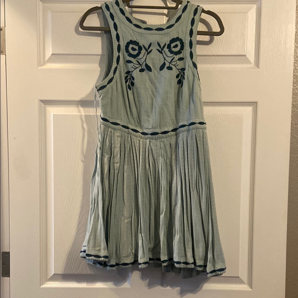Free People Blue and Black Embroidered Mini Dress